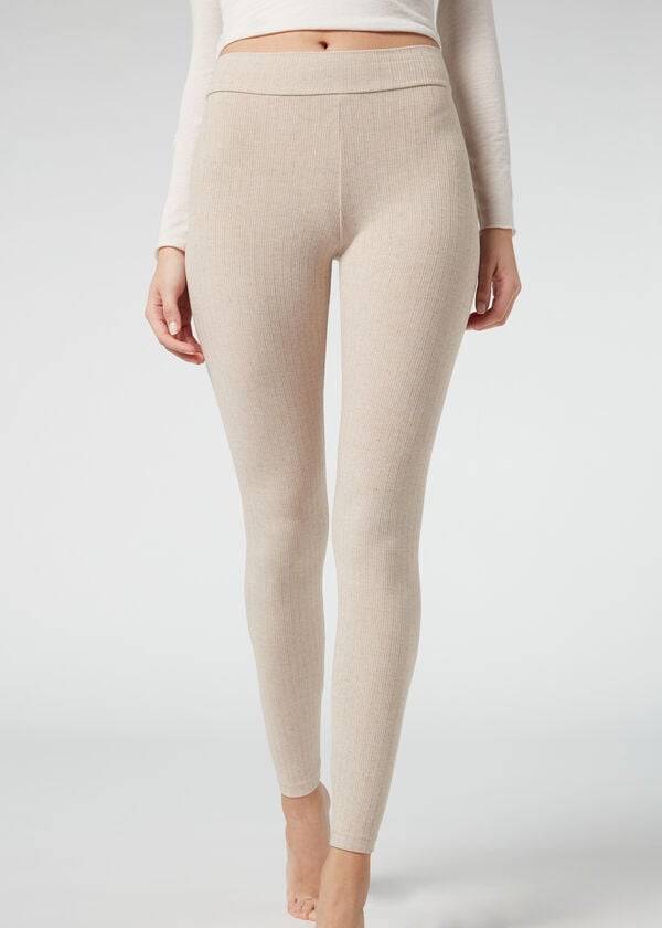 Calzedonia Geribbeld with Cashmere Leggings Dames Beige | BE2674OR