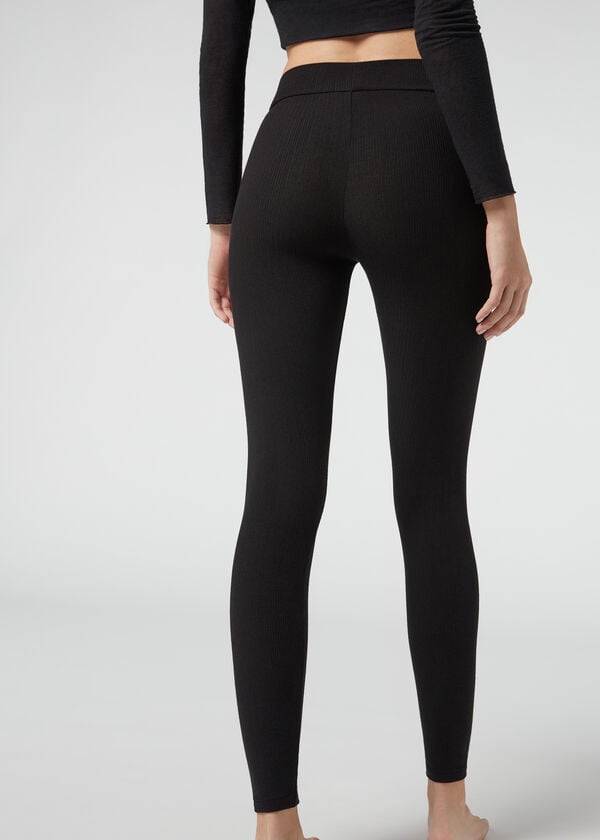 Calzedonia Geribbeld with Cashmere Leggings Dames Zwart | BE2675IS