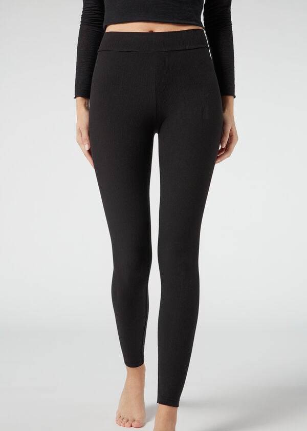 Calzedonia Geribbeld with Cashmere Leggings Dames Zwart | BE2675IS