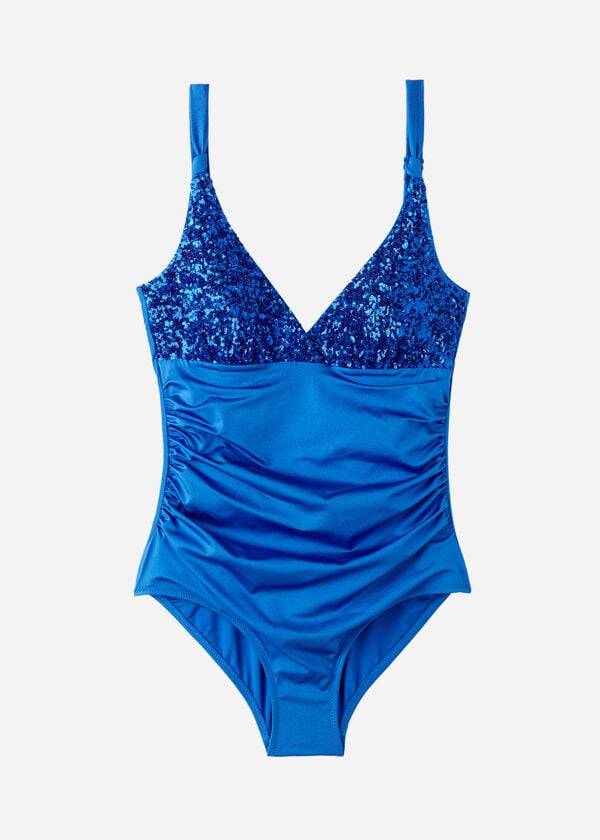 Calzedonia Gewatteerd One-Piece Shaping-Effect Cannes Badpakken Dames Blauw | BE2189IS