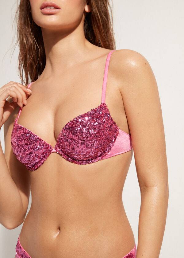 Calzedonia Gewatteerd Push-Up Cannes rosa Bikinitopjes Dames Roze | BE1844QZ