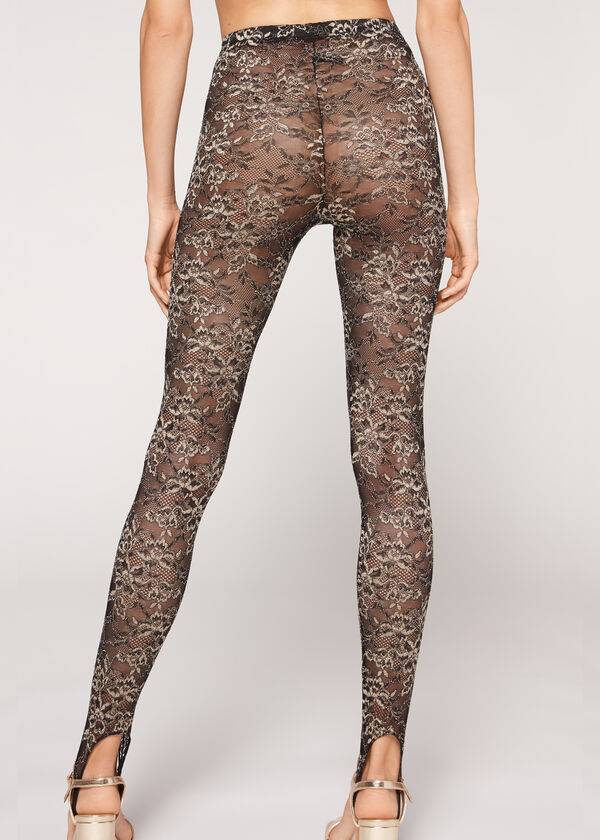 Calzedonia Glitter Kanten Stirrup Leggings Dames Bruin Zwart | BE2655WY