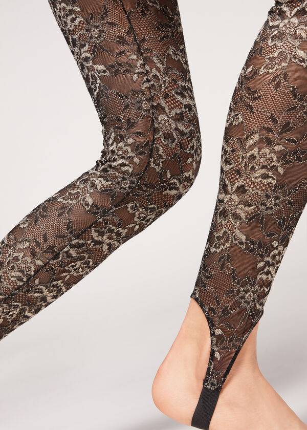 Calzedonia Glitter Kanten Stirrup Leggings Dames Bruin Zwart | BE2655WY