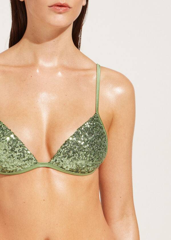 Calzedonia Graduated Gewatteerd Triangle Cannes Bikinitopjes Dames Groen | BE1732LH