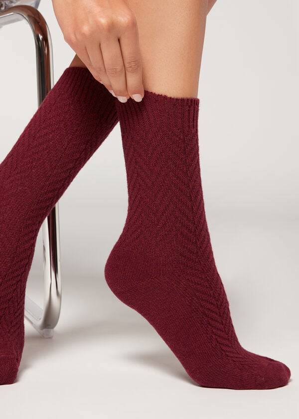 Calzedonia Herringbone Cashmere Kort Sokken Dames Bordeaux | BE2444SO