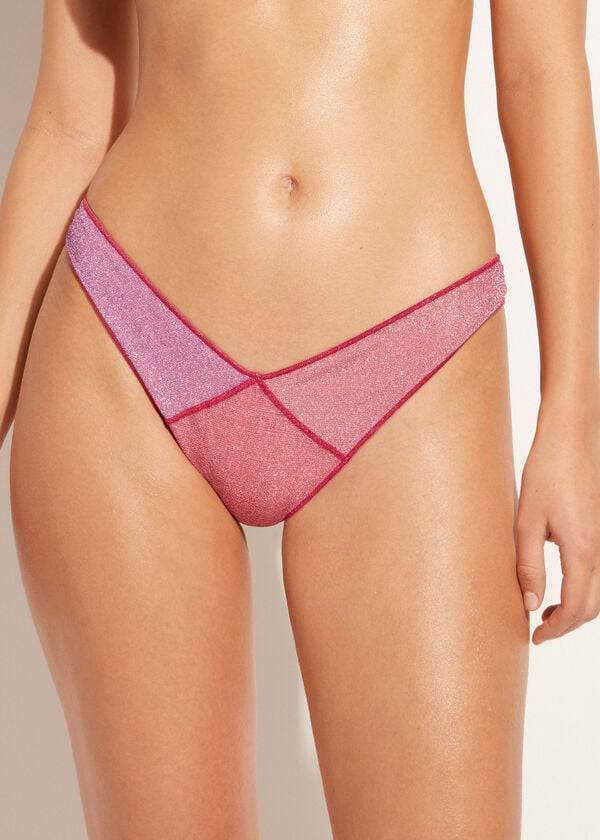 Calzedonia High Cut Brazilian Lamé Lisbona Bikinibroekjes Dames Roze | BE1392JJ