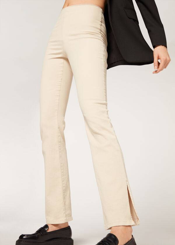 Calzedonia High-Taille Flared in Denim with Slits Jeans Dames Bruin Beige | BE2600SO