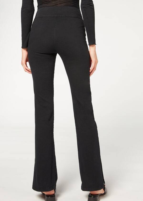 Calzedonia High-Taille Flared in Denim with Slits Leggings Dames Zwart | BE2659BC