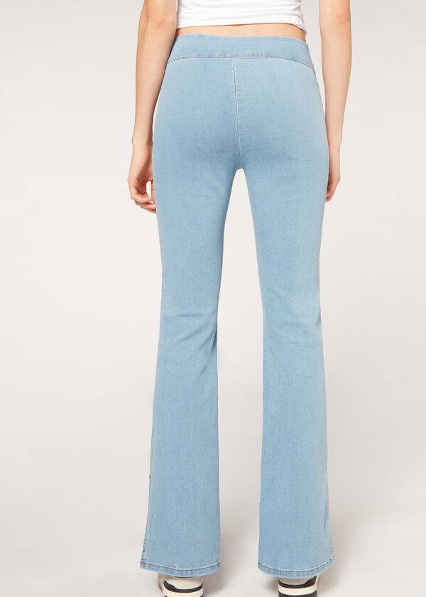 Calzedonia High-Taille Flared in Denim with Slits Leggings Dames Blauw | BE2660VD