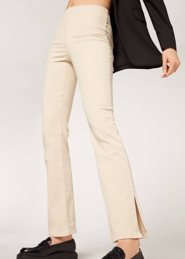 Calzedonia High-Taille Flared in Denim with Slits Broek Dames Bruin Beige | BE2732CE