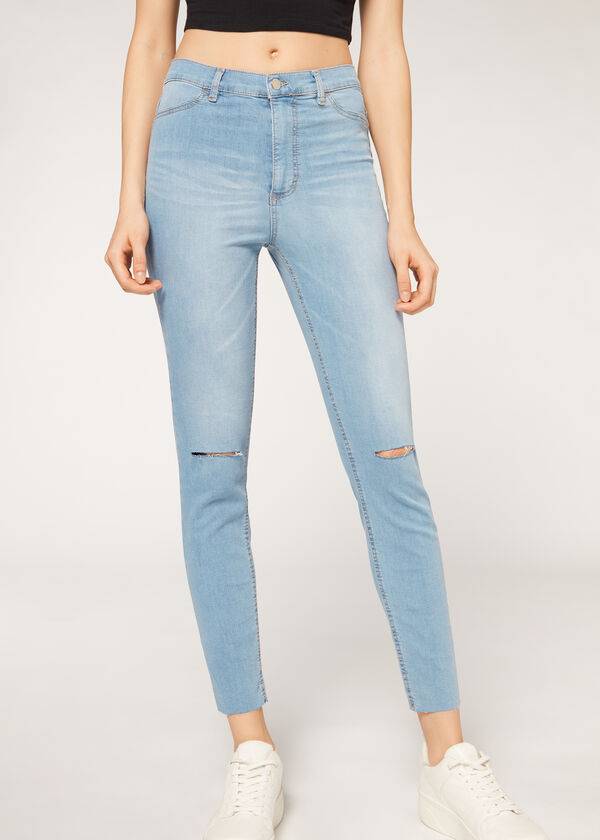 Calzedonia High-Taille Mager Jeans Dames Blauw | BE2603OR