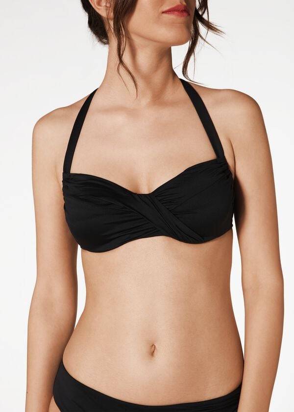 Calzedonia Indonesia C-Cup Balconette Drawstring Bikinitopjes Dames Zwart | BE1771YU