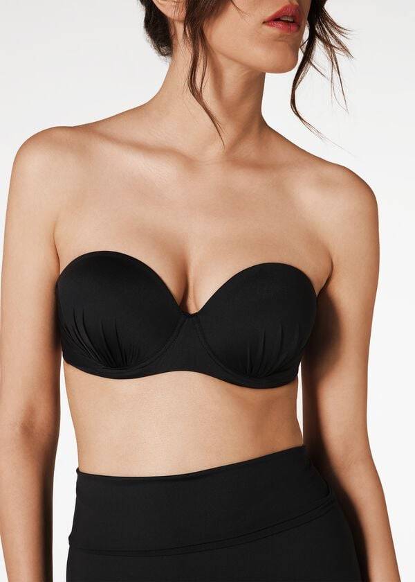 Calzedonia Indonesia Push-Up Bandeau Bikinitopjes Dames Zwart | BE1775PQ