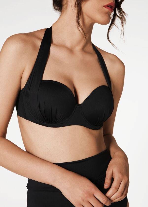 Calzedonia Indonesia Push-Up Bandeau Bikinitopjes Dames Zwart | BE1775PQ