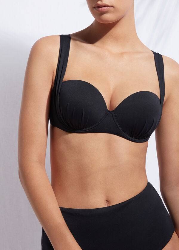 Calzedonia Indonesia Push-Up Bandeau Bikinitopjes Dames Zwart | BE1775PQ