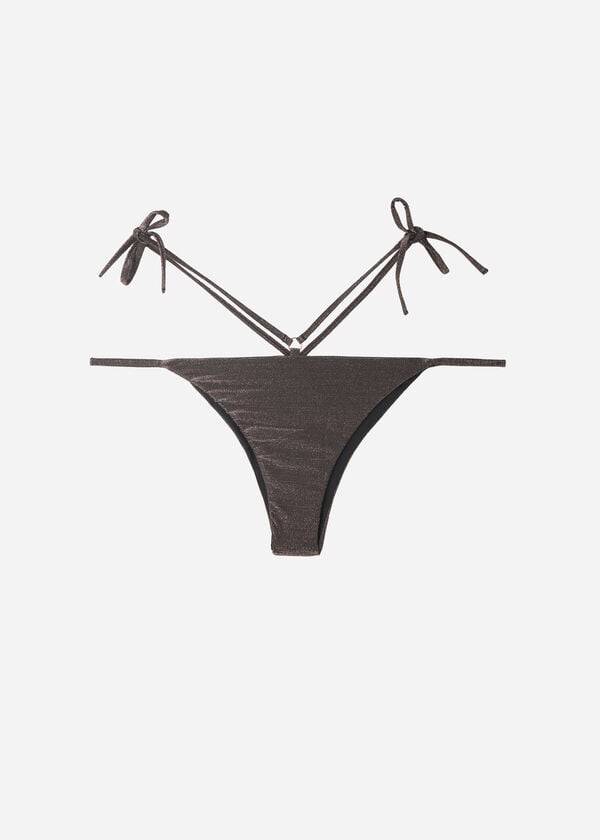 Calzedonia Lamé Brazilian Side String Hollywood Bikinibroekjes Dames Zwart | BE1485YU