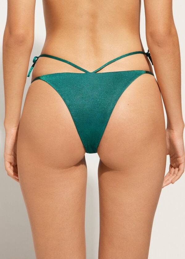 Calzedonia Lamé Brazilian Side String Hollywood Bikinibroekjes Dames Groen | BE1486UT