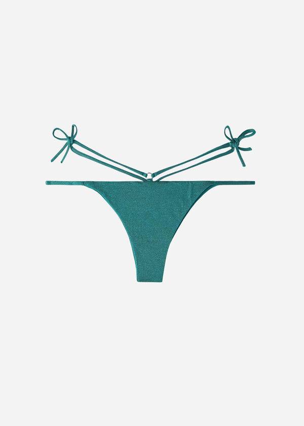 Calzedonia Lamé Brazilian Side String Hollywood Bikinibroekjes Dames Groen | BE1486UT