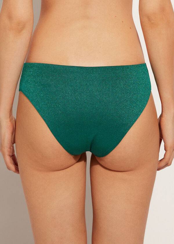 Calzedonia Lamé High Taille Hollywood Bikinibroekjes Dames Groen | BE1488OR