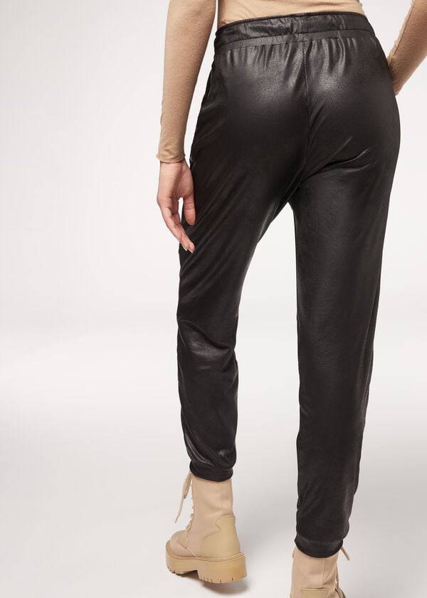 Calzedonia Leren Effect Thermal Broek Dames Zwart | BE2735LH