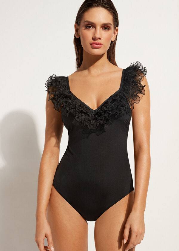 Calzedonia Lightly Gewatteerd One Piece Singapore Badpakken Dames Zwart | BE2153BC