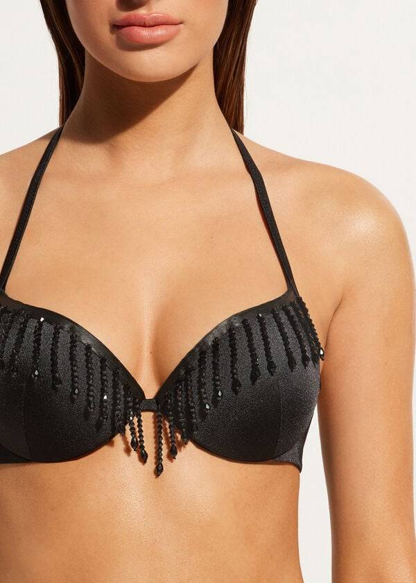 Calzedonia Lightly Gewatteerd Push-up Taipei Bikinitopjes Dames Zwart | BE1777SO