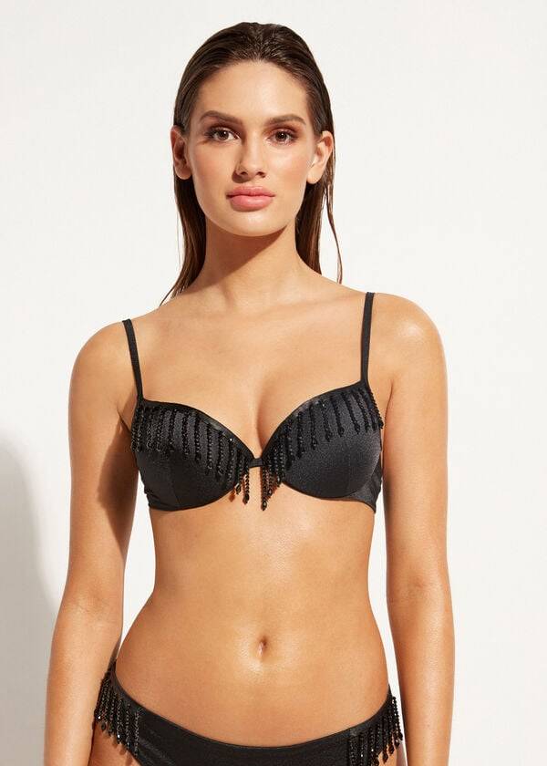 Calzedonia Lightly Gewatteerd Push-up Taipei Bikinitopjes Dames Zwart | BE1777SO