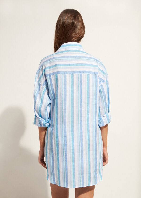 Calzedonia Linen Shirt Cover-ups Dames Blauw Wit | BE2090DN