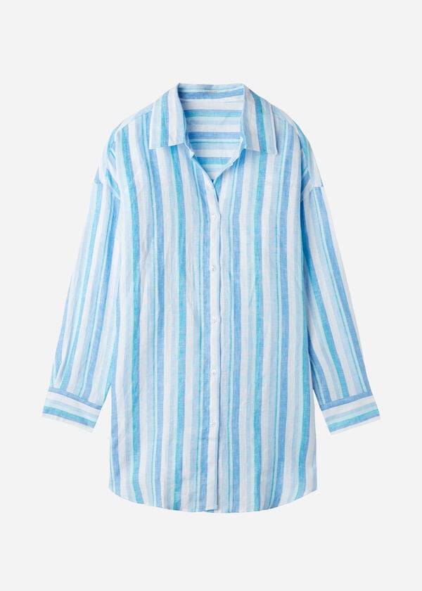 Calzedonia Linen Shirt Cover-ups Dames Blauw Wit | BE2090DN