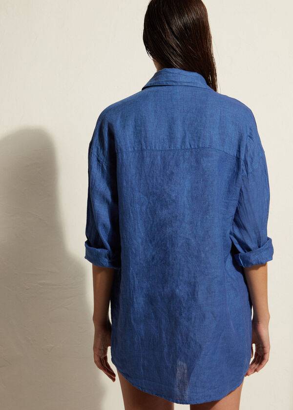 Calzedonia Linen Shirt Cover-ups Dames Blauw | BE2091FM