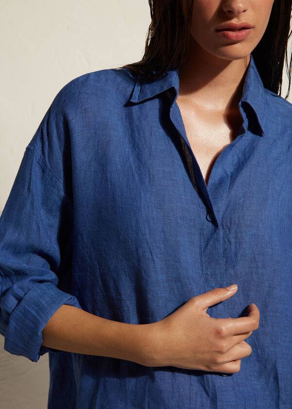 Calzedonia Linen Shirt Cover-ups Dames Blauw | BE2091FM