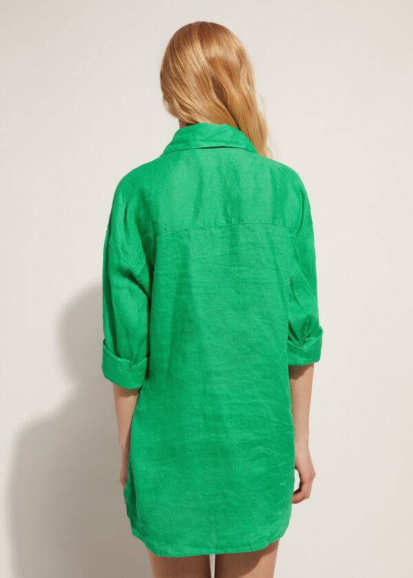 Calzedonia Linen Shirt Cover-ups Dames Groen | BE2088AP