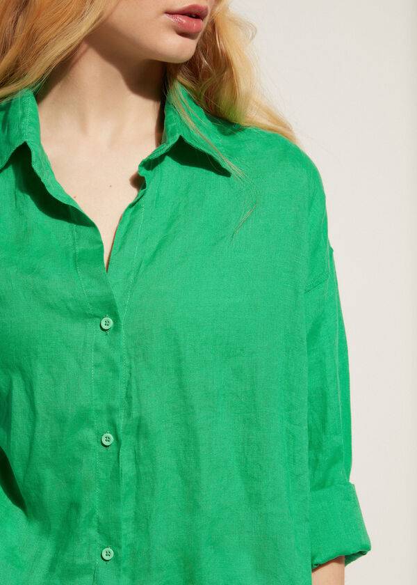 Calzedonia Linen Shirt Cover-ups Dames Groen | BE2088AP