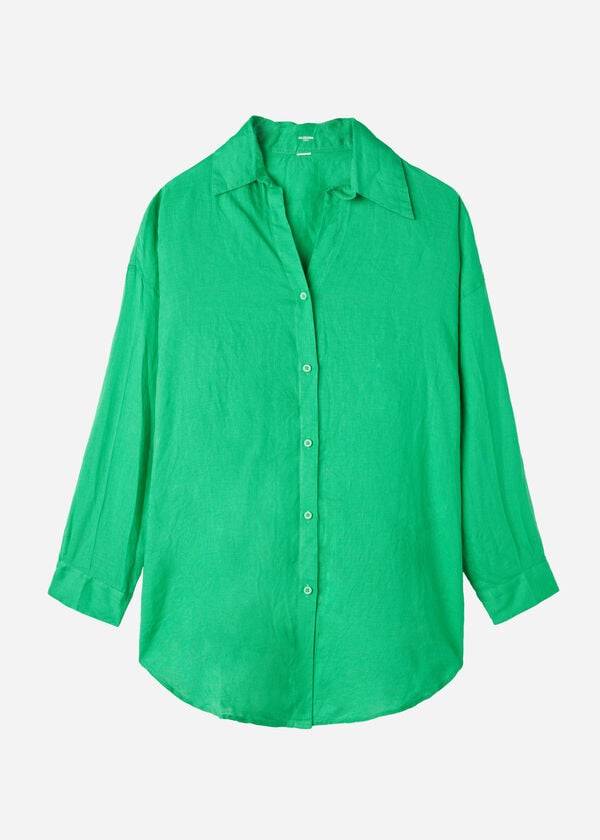 Calzedonia Linen Shirt Cover-ups Dames Groen | BE2088AP