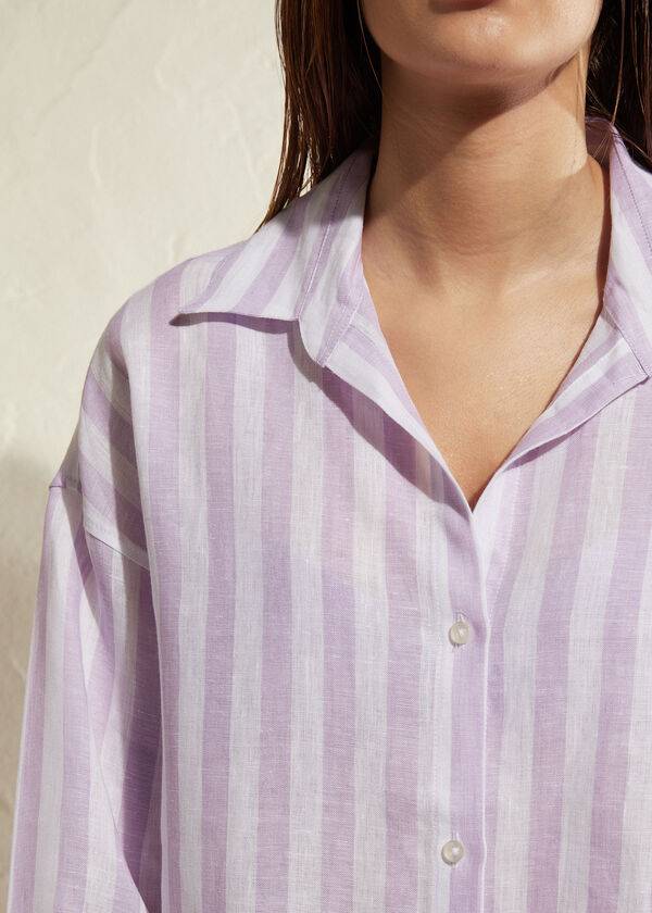 Calzedonia Linen Shirt Cover-ups Dames Paars Wit | BE2086OR