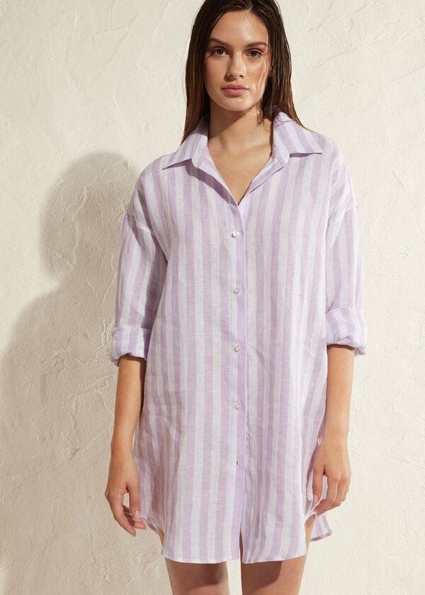 Calzedonia Linen Shirt Cover-ups Dames Paars Wit | BE2086OR