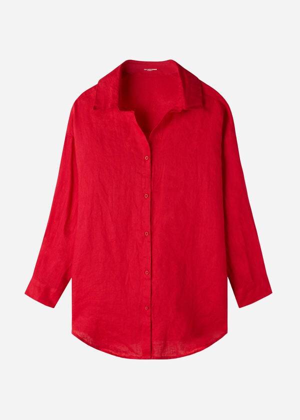 Calzedonia Linen Shirt Cover-ups Dames Rood | BE2095KI