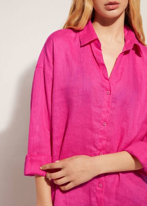 Calzedonia Linen Shirt Cover-ups Dames Roze | BE2096LH