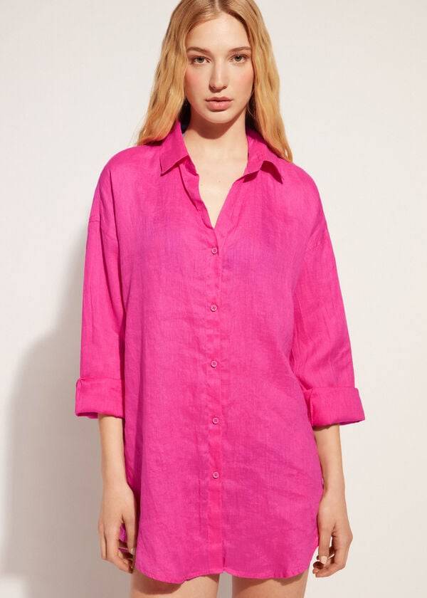 Calzedonia Linen Shirt Cover-ups Dames Roze | BE2096LH