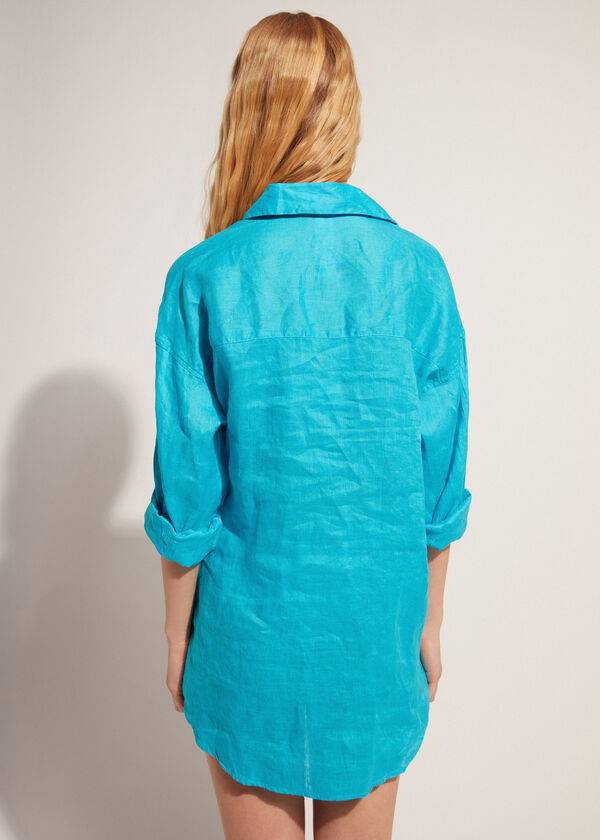 Calzedonia Linen Shirt Cover-ups Dames Turquoise Groen | BE2094JJ