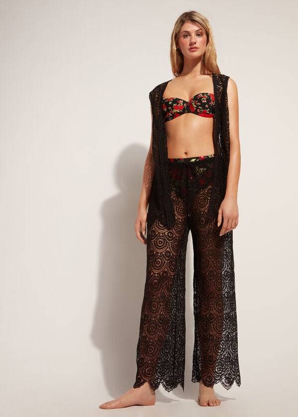 Calzedonia Long Crochet Pants Cover-ups Dames Zwart | BE2133RW