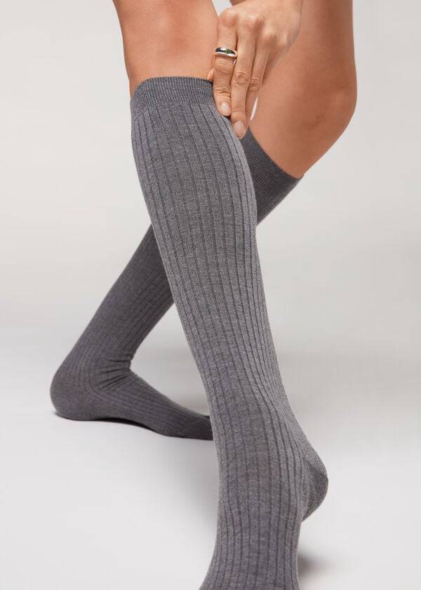 Calzedonia Long Geribbeld Cashmere Sokken Dames Grijs | BE2244AP