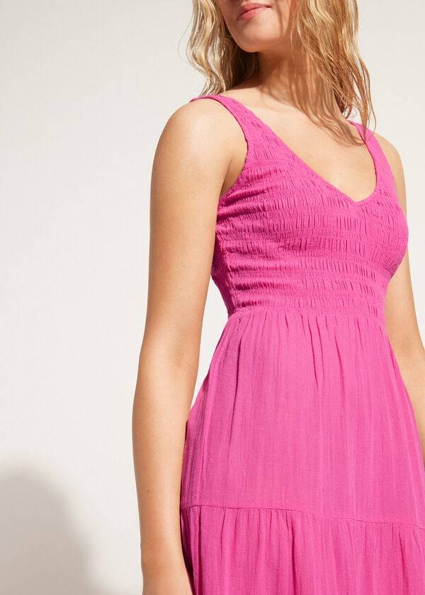 Calzedonia Long Jurken with Ruffled Skirt Cover-ups Dames Roze | BE2102NB