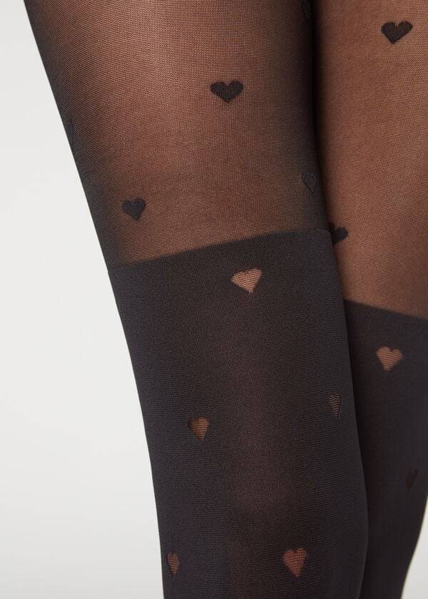 Calzedonia Longuette-Effect Mini Heart-Motif Patterned Hardloopbroek Dames Zwart | BE1111CE