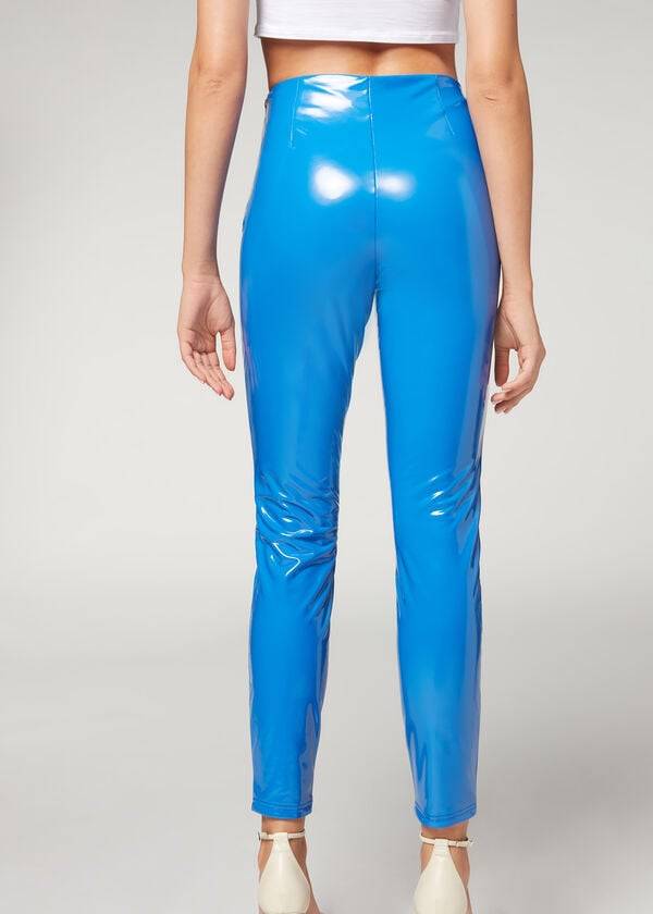 Calzedonia Mager in Thermal Vinyl Broek Dames Blauw | BE2738HK