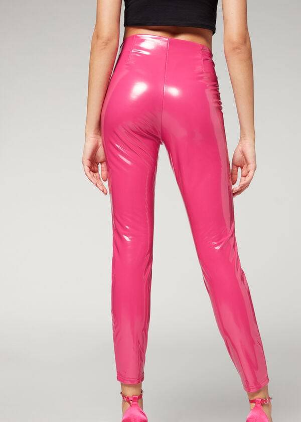 Calzedonia Mager in Thermal Vinyl Broek Dames Roze | BE2739GL