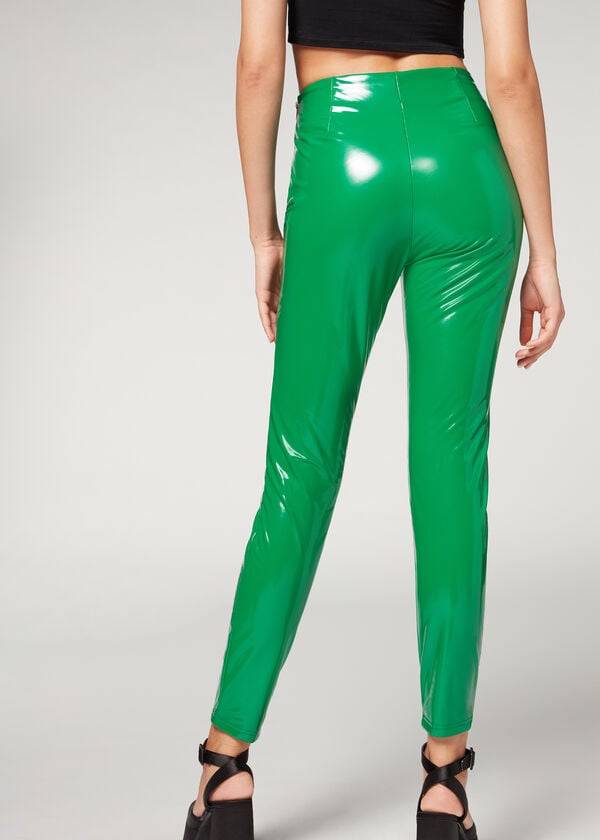 Calzedonia Mager in Thermal Vinyl Leggings Dames Groen | BE2687CE