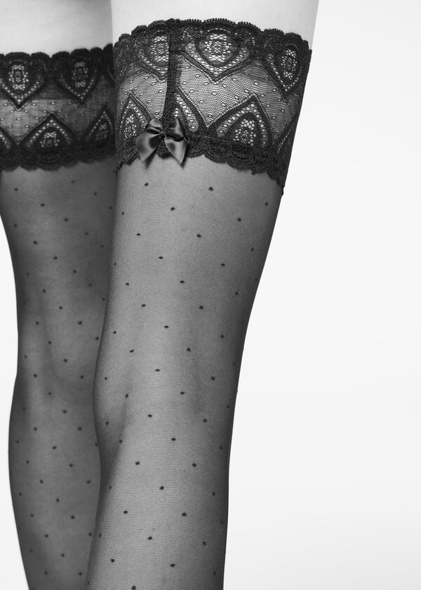 Calzedonia Micro Dot 30 Denier Sheer Thigh Highs Kousen Dames Zwart | BE1264LH