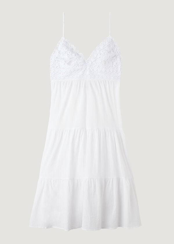 Calzedonia Midi Jurken in Macramé Kanten and Ruffled Skirt Cover-ups Dames Wit | BE2104QZ