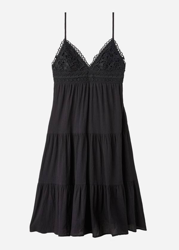 Calzedonia Midi Jurken in Macramé Kanten and Ruffled Skirt Cover-ups Dames Zwart | BE2105WY